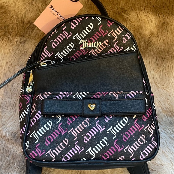 NWT Juicy Couture Backpack + Pouch, Peek a Bow Gothic Logo Pink and Black - Picture 4 of 8